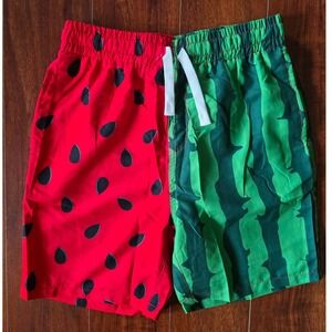 Kids Watermelon Swim Trunks Split Design Red Green Fruit Print Shorts Size 10Y